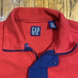 Vintage 90s GAP Fleece Anorak Small Red Blue Pullover Jacket Zip Square Tag